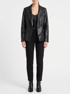 BCBGMaxAzria Black Faux Leather Single-Button Blazer
